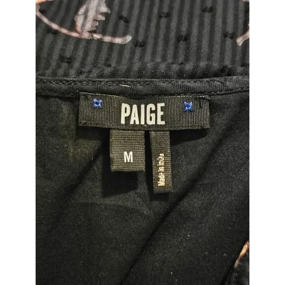 Paige Ruffle Floral Dress Size Medium Black Striped‎ Embroidered Dots Lined - Picture 3 of 5